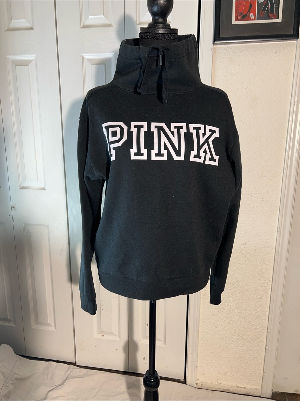 PINK Victoria's Secret Black Pullover Hoodie with White Lettering